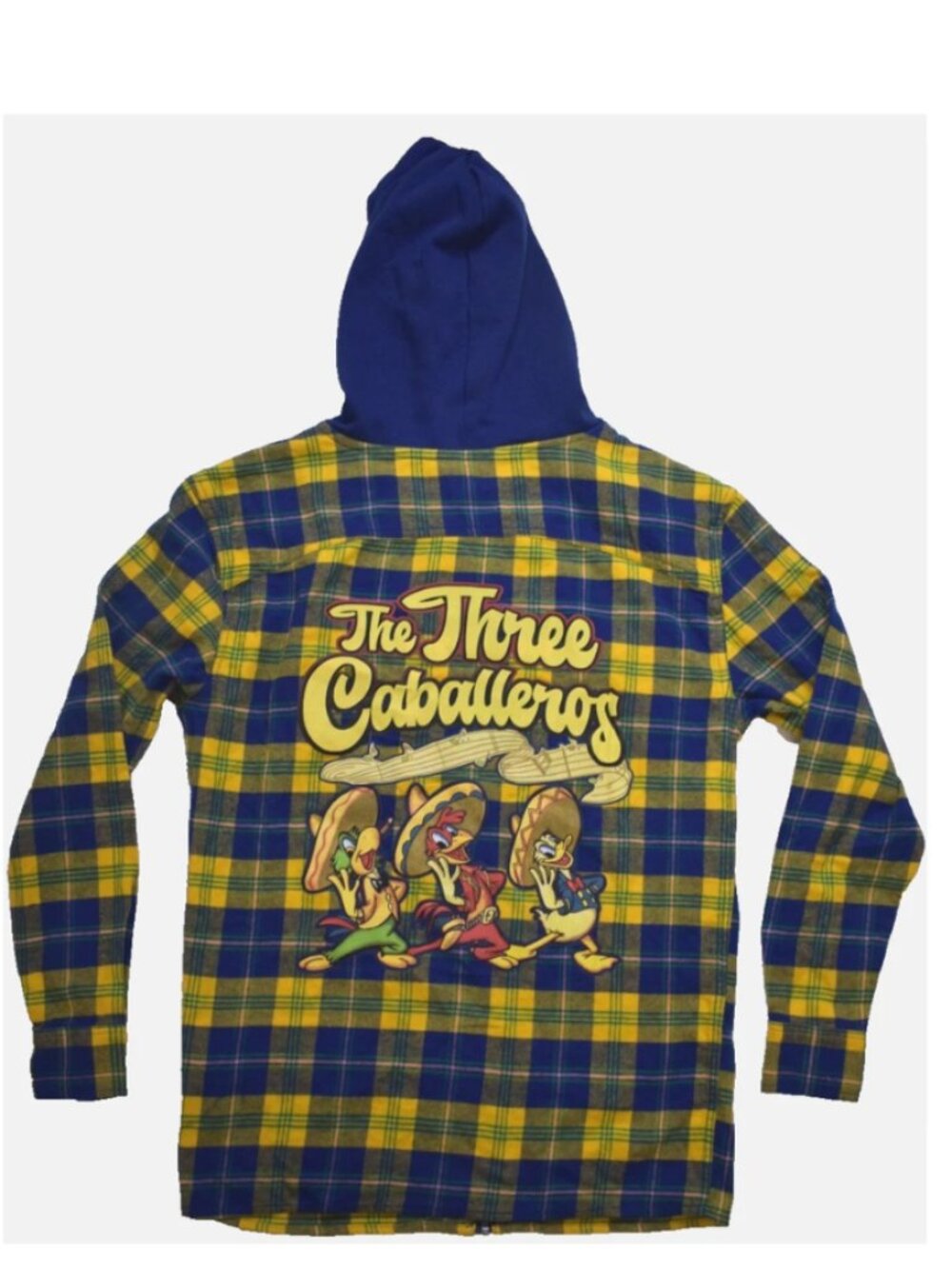 Disney The Three Caballeros Mens Donald Duck Flannel Plaid Hoodie New Small